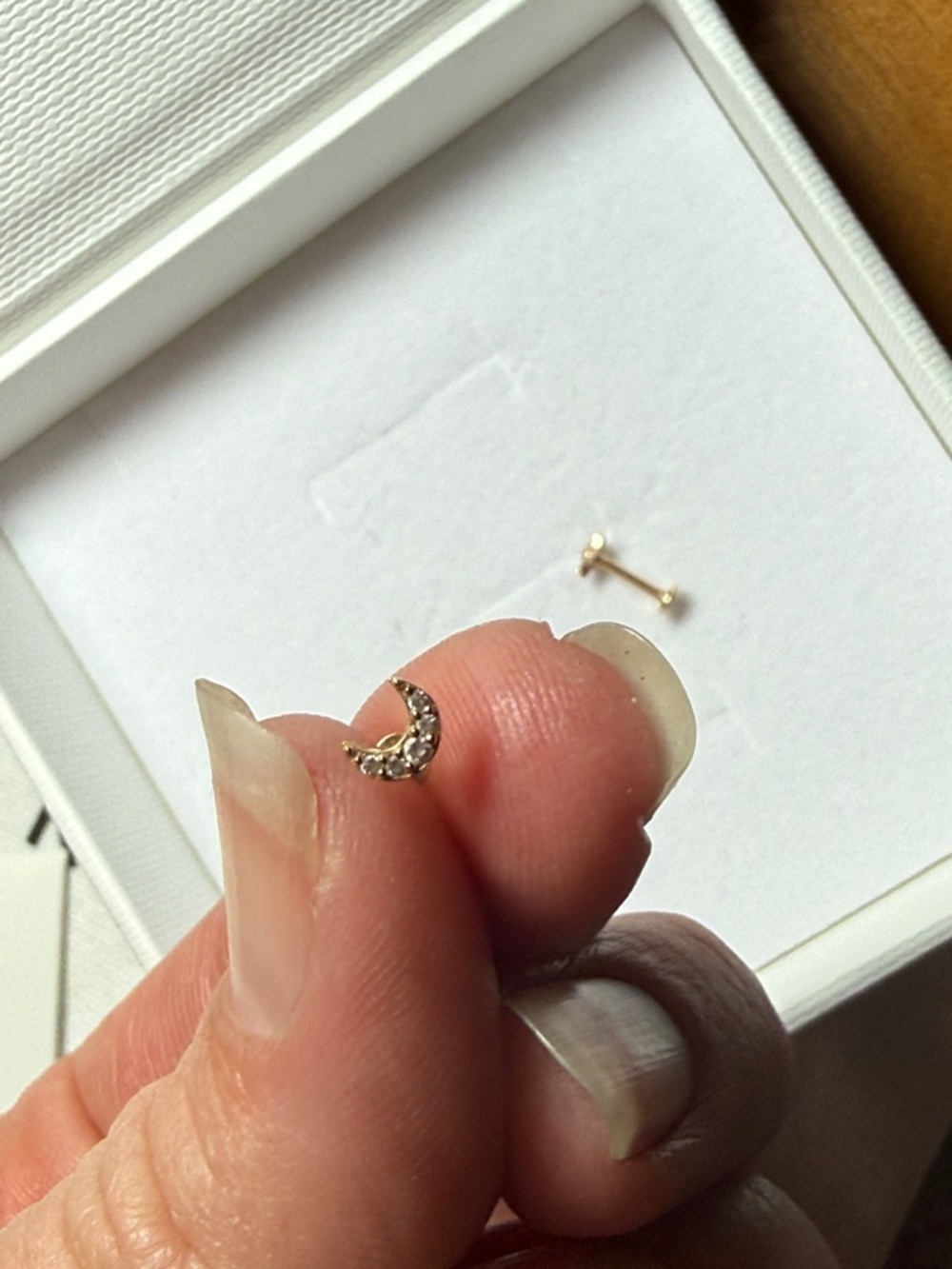 14k solid Gold Moon and Star AAA Zirconia Stud Earrings - Asymmetric Celestial - Picture 15 of 17